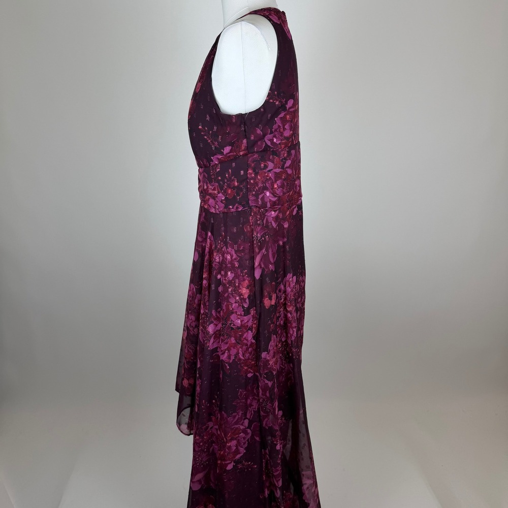 NWD R&M Richards Plum Rose Floral Halter Keyhole Chiffon Gown Maxi Dress Size 16 - Picture 5 of 16